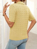Cable Knit Johnny Collar Half Sleeve Sweater (20)