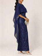 Sequin Cape Overlay Evening Dress (15)