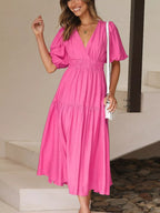 V-neck Puff Sleeve Midi Dress (21)