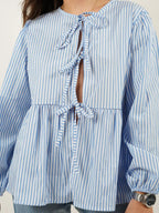 Tied Round Neck Long Sleeve Blouse (21)