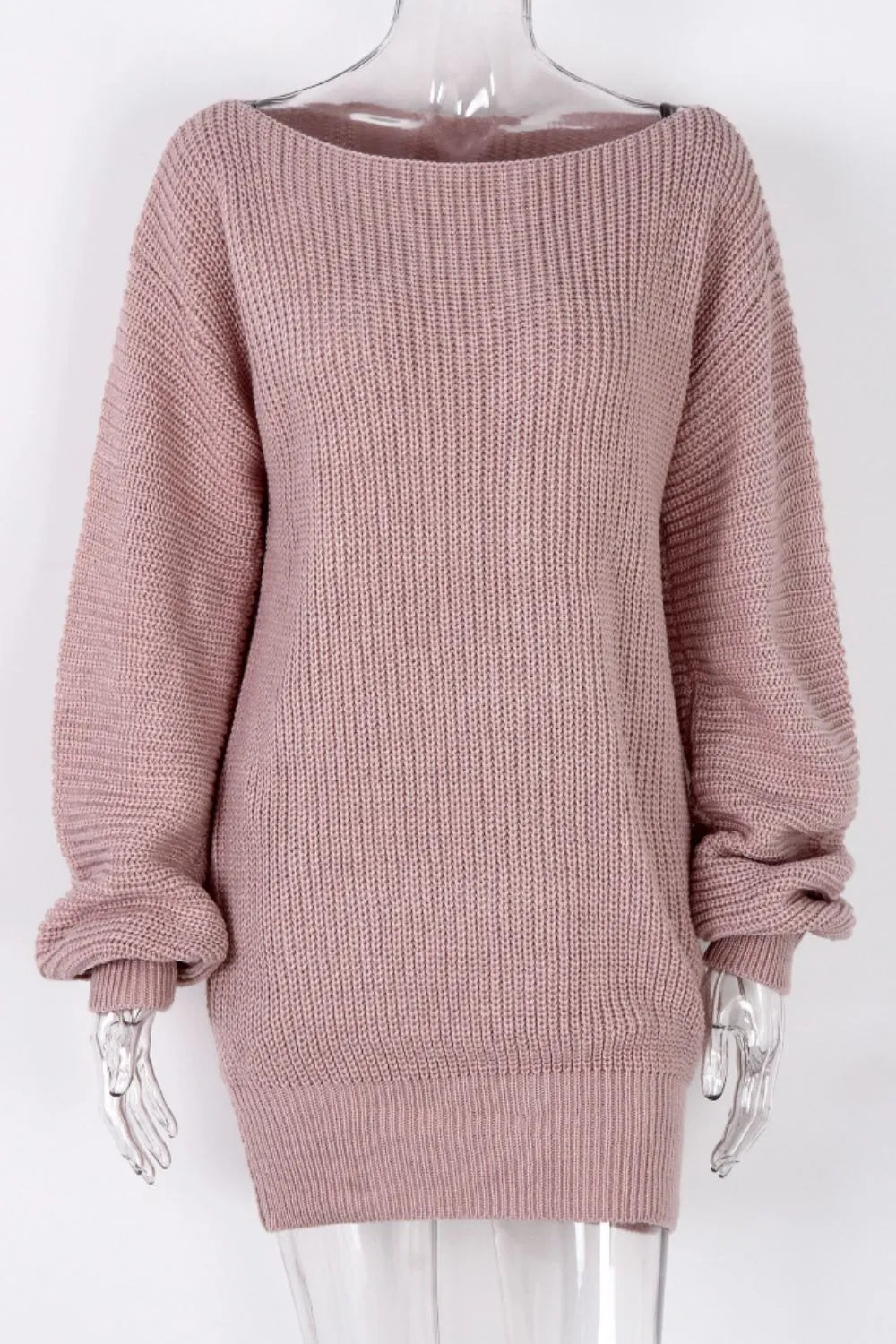 Boat Neck Long Sleeve Mini Sweater Dress (4)