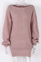Boat Neck Long Sleeve Mini Sweater Dress (4)