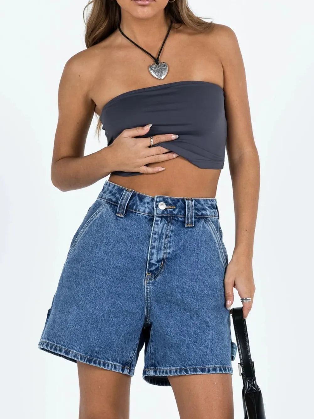 Washed High Rise Denim Shorts (11)