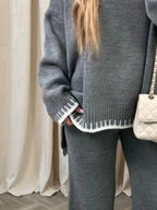 Contrast Trim Round Neck Top Pants Sweater Set (8)