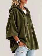 Full Size Velvet Half Sleeve Hoodie Drawstring Plus (26)