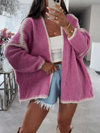 Contrast Trim Open Front Cardigan