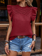 Frill Mock Neck Ruffled Cap Sleeve Blouse (15)