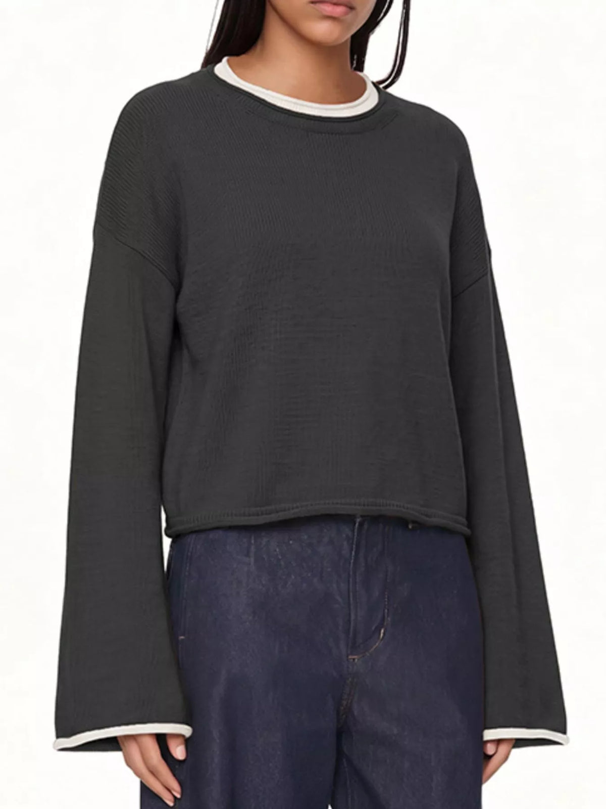 Crew Neck Dropped Shoulder Sweater (5)