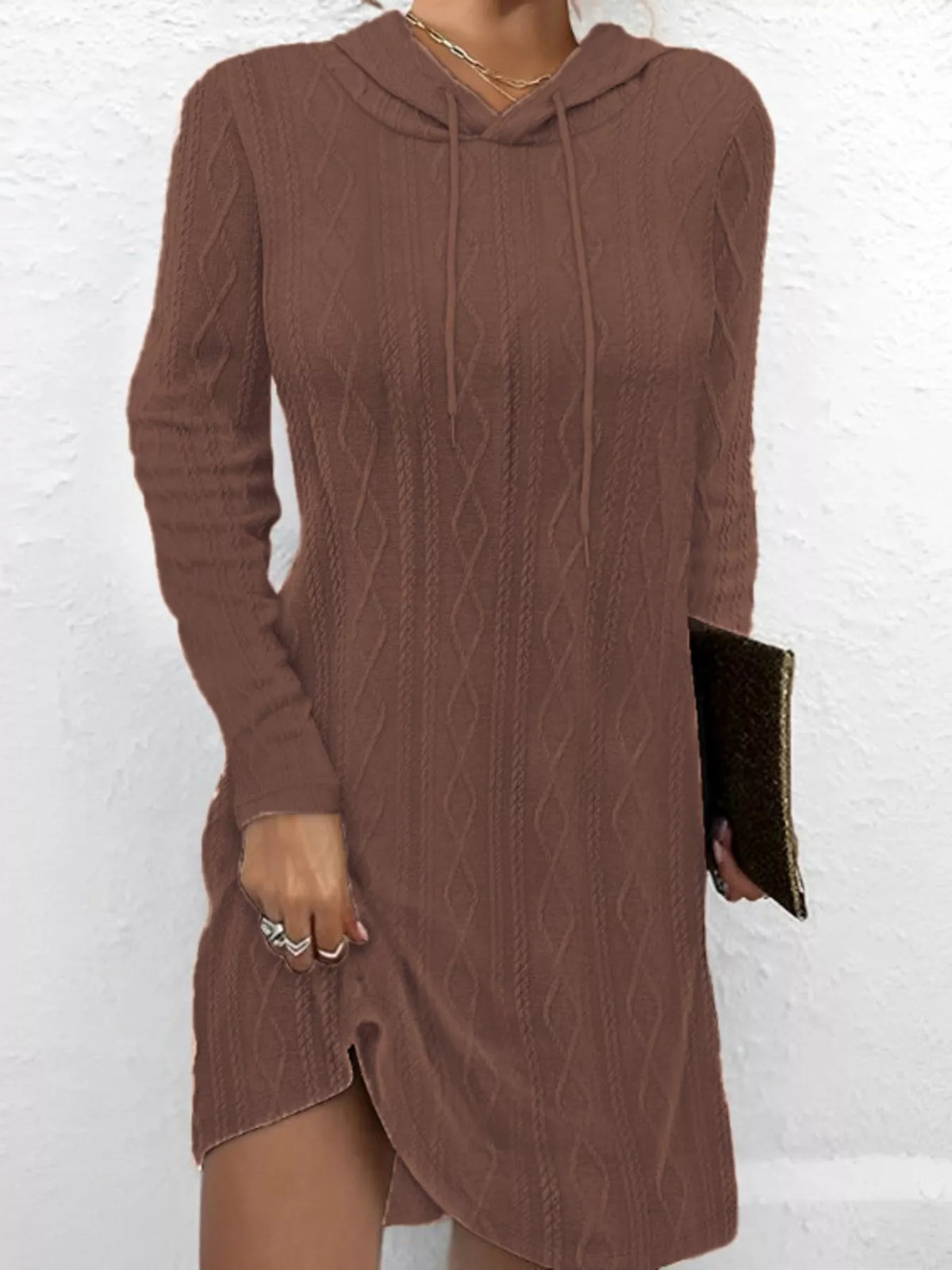 Casual Long Sleeve Hooded Knit Dress (13)