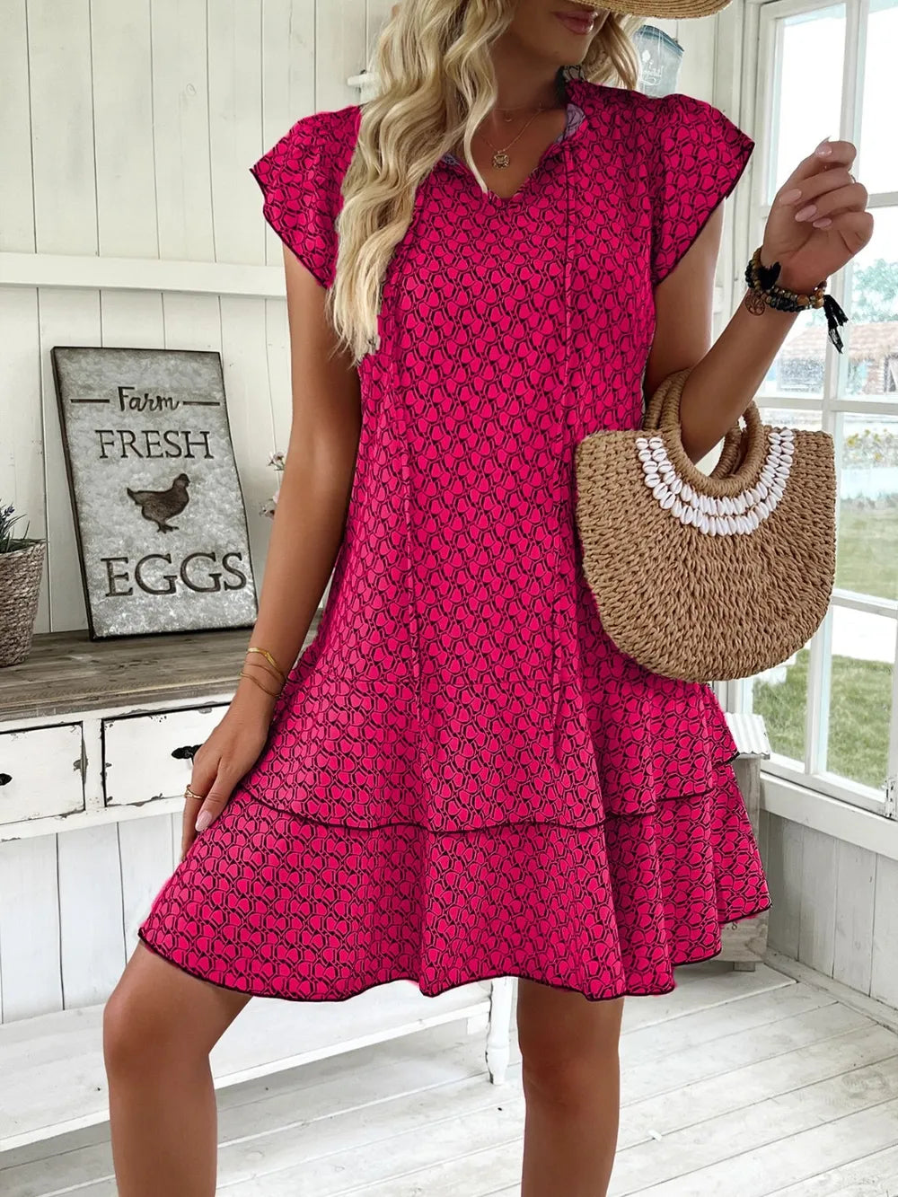 Full Size Ruffled Layered Printed Mini Dress Plus (8)