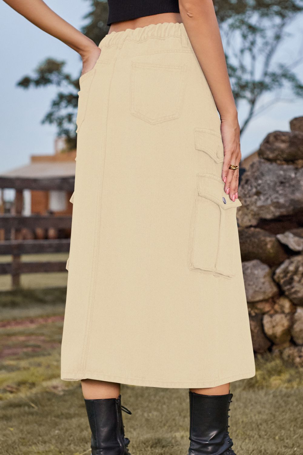 Slit Front Midi Denim Skirt Pockets (7)