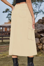 Slit Front Midi Denim Skirt Pockets (7)