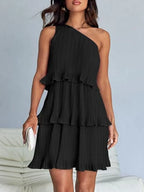 Layered Single Shoulder Mini Dress (2)