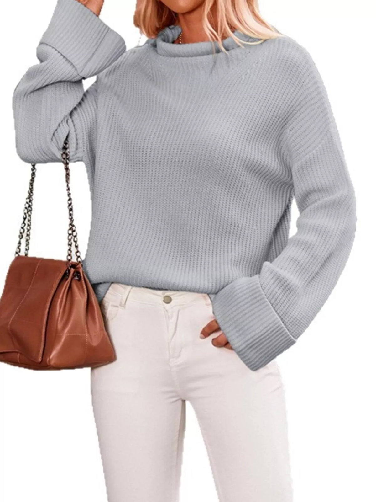 Mock Neck Dropped Shoulder Sweater (11)