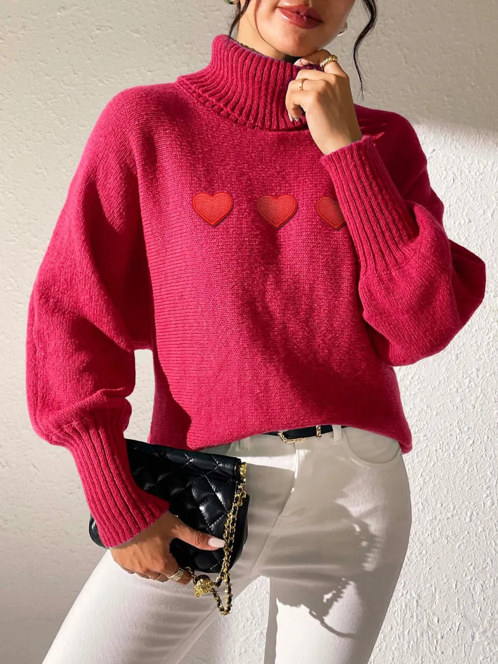 Heart Turtleneck Long Sleeve Sweater (8)