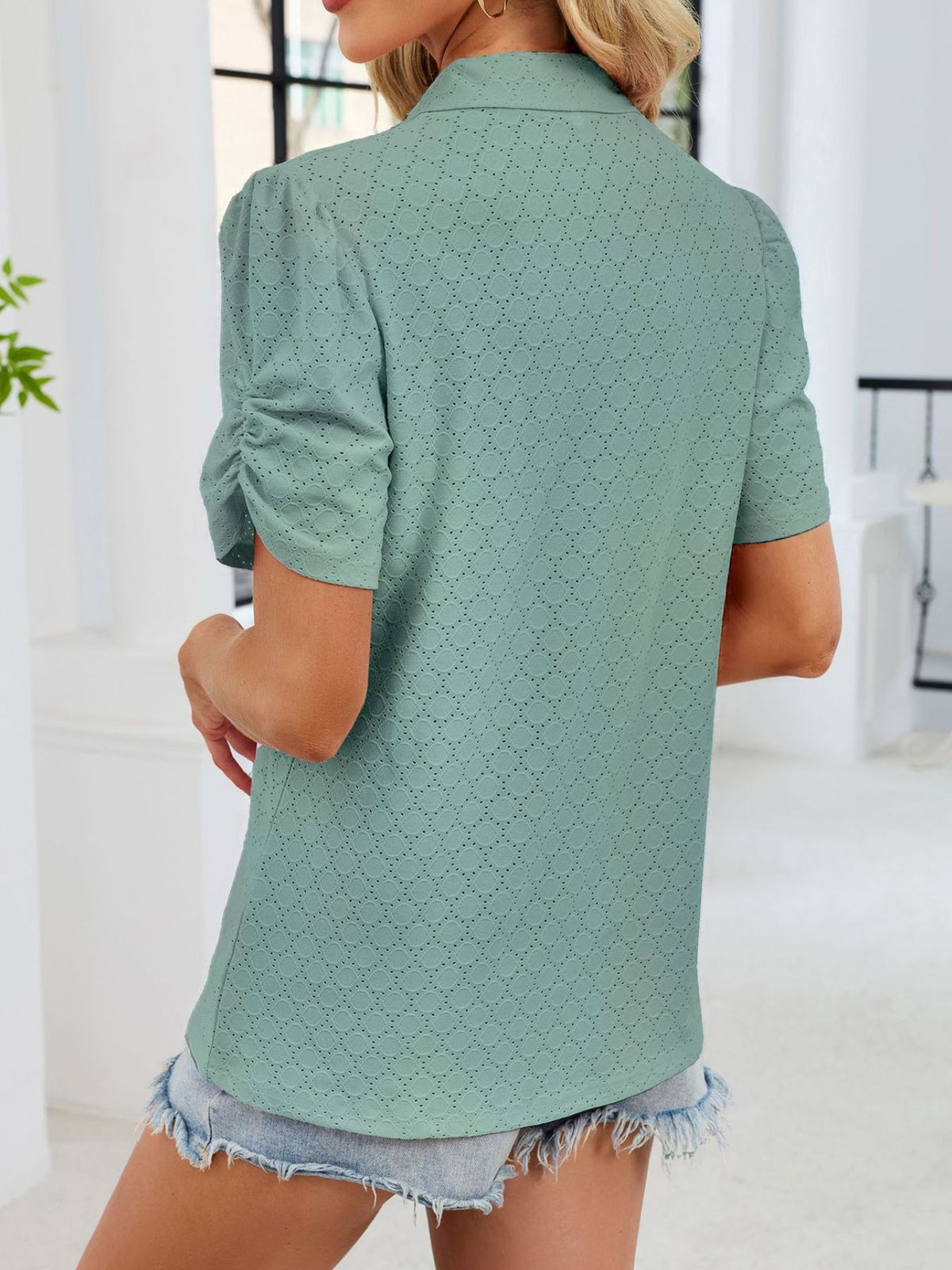 Eyelet Short Sleeve Blouse (5)
