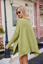 V-neck Slit Exposed Seam Sweater (2)