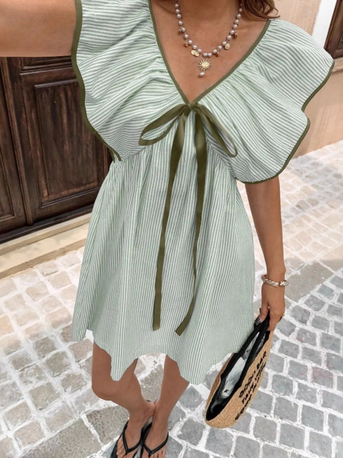 Striped Ruffle Sleeve Mini Dress (11)