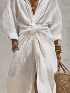Front-tie Maxi Shirt Dress (3)