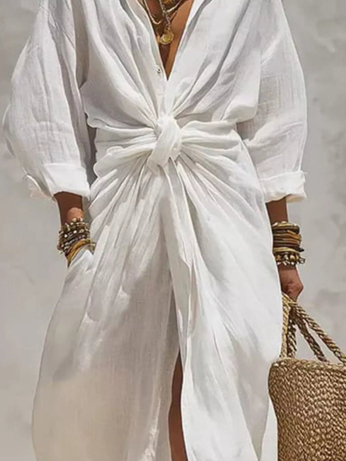 Front-tie Maxi Shirt Dress (3)