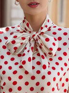 Polka Dot Tie Neck Blouse (5)