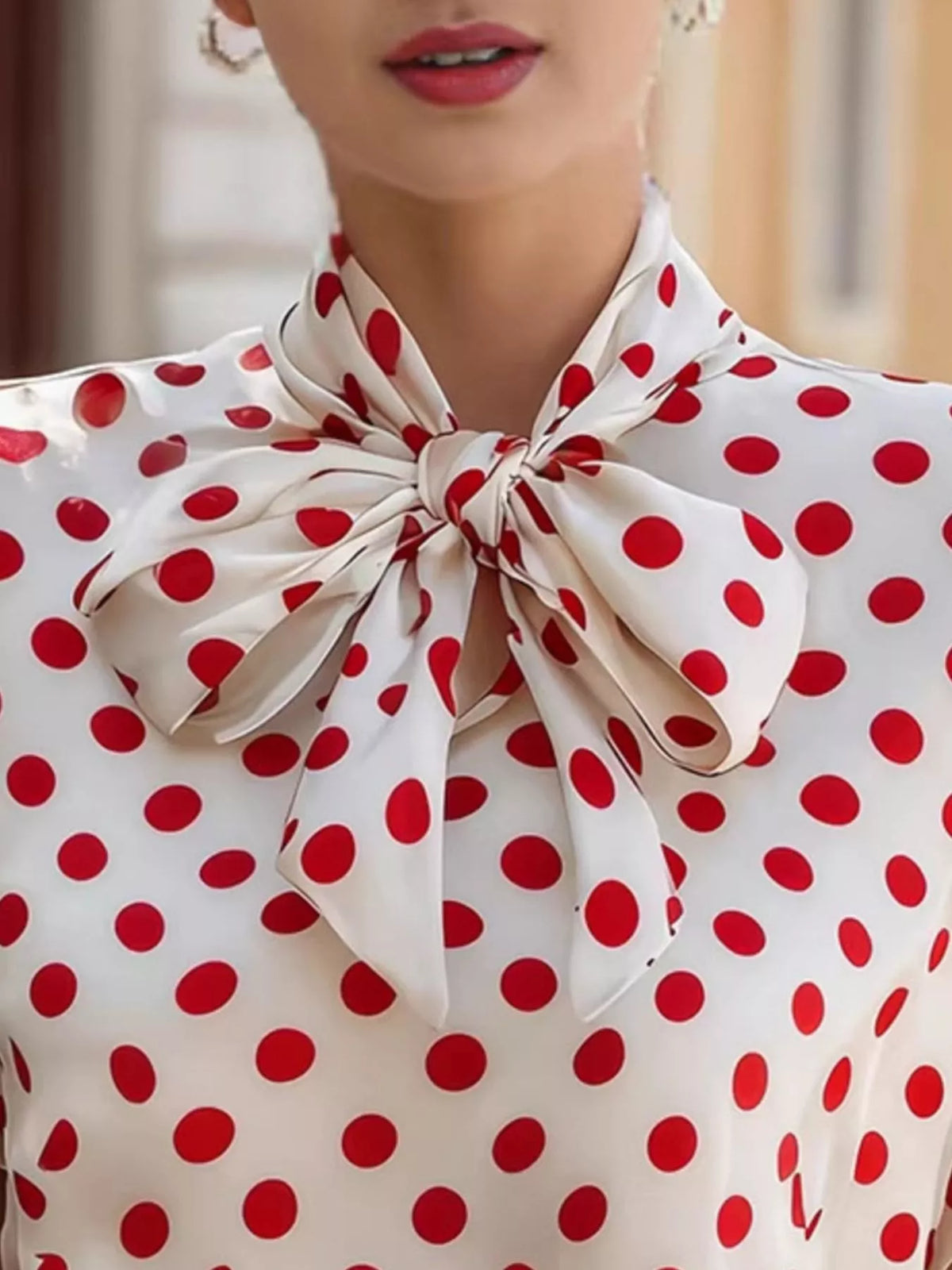 Polka Dot Tie Neck Blouse (5)