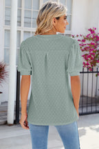 Eyelet Notched Puff Sleeve T-shirt (24)