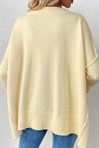 Slit V-neck Dropped Shoulder Sweater (6)