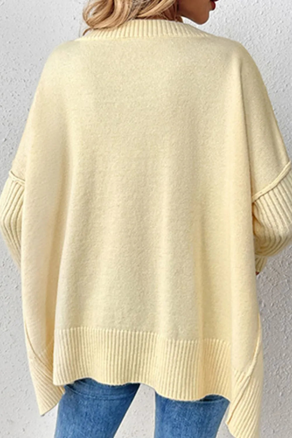 Slit V-neck Dropped Shoulder Sweater (6)
