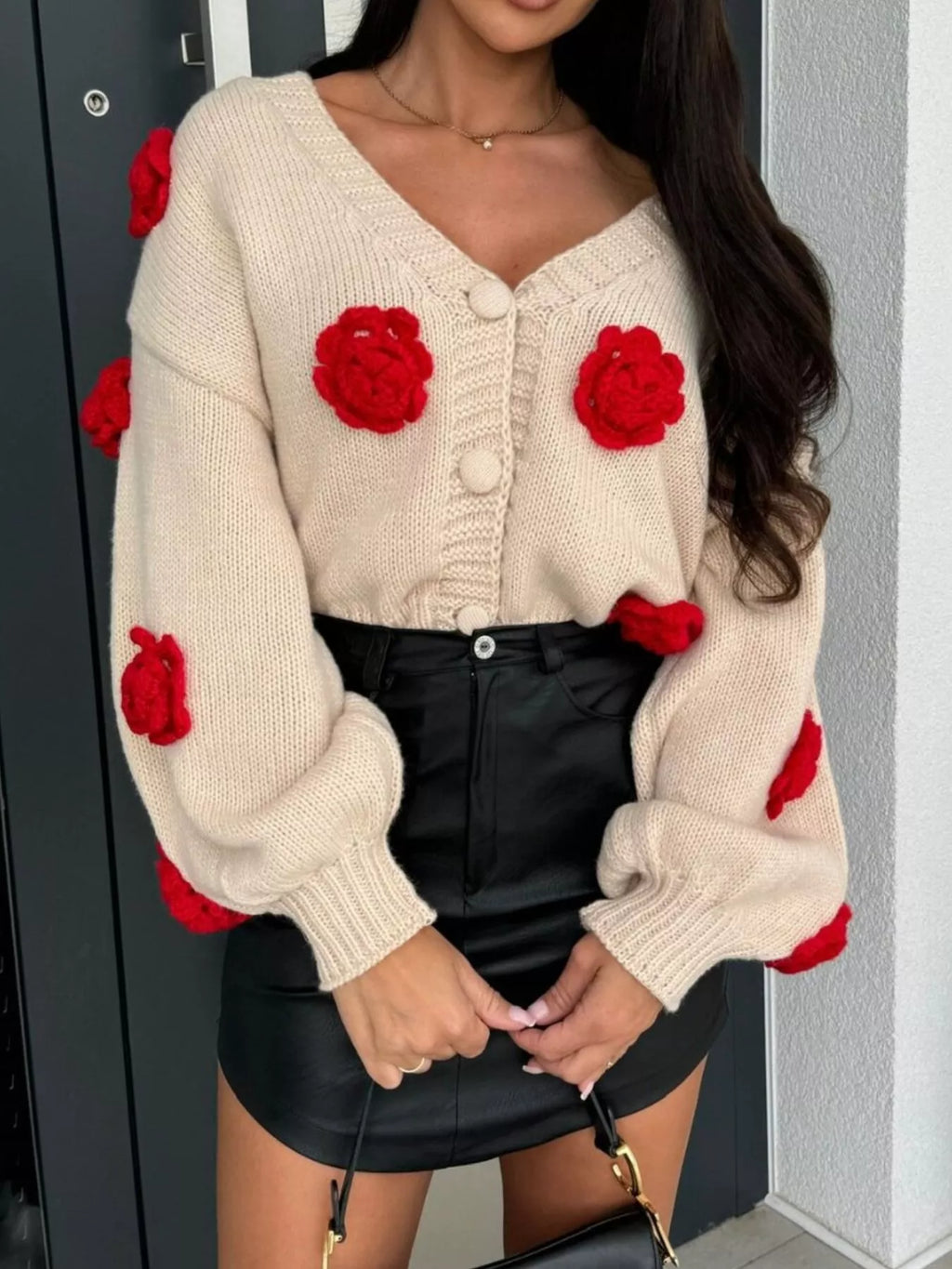 Rose Embellished V-neck Cardigan (11)