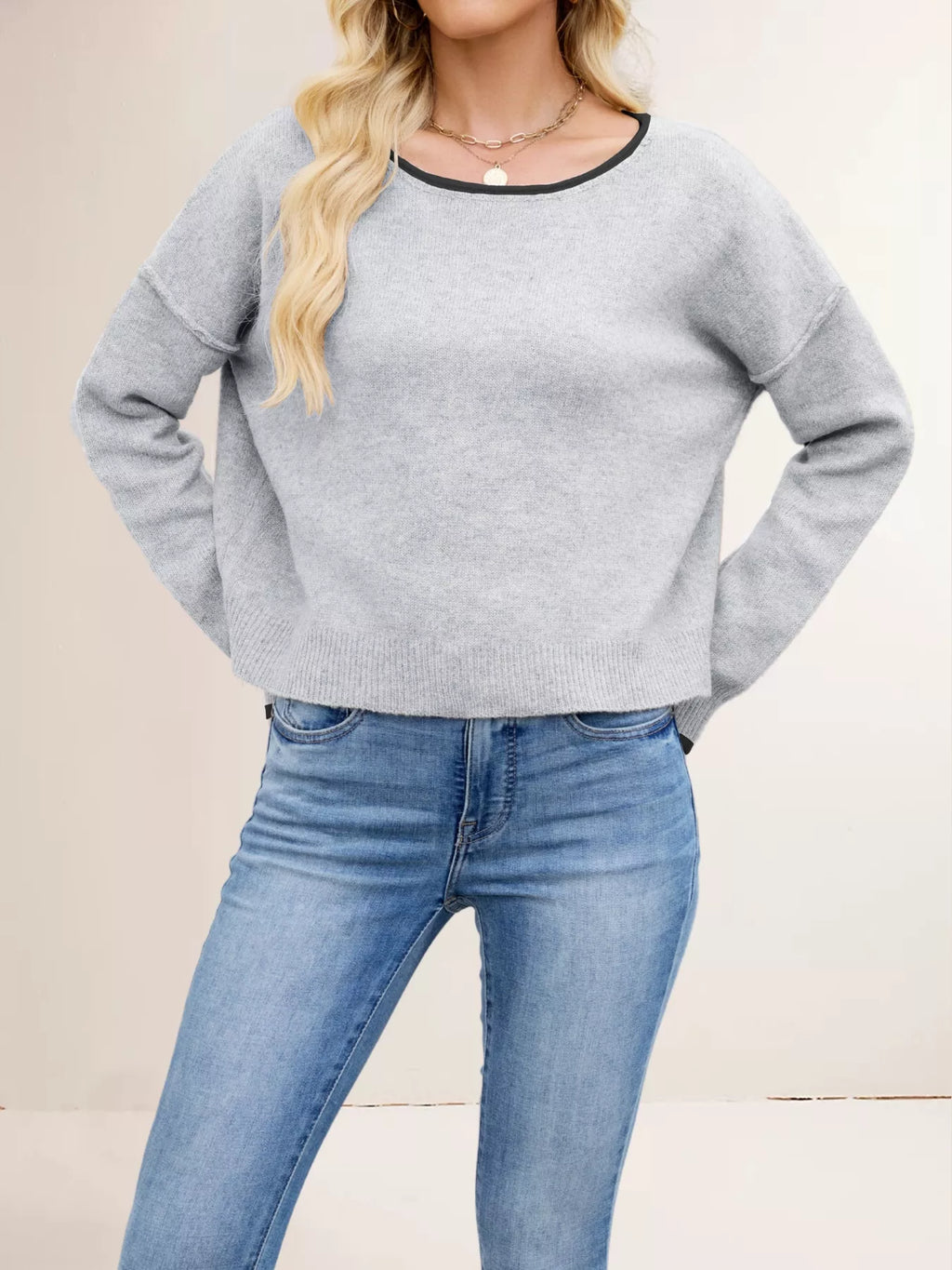 Round Neck Dropped Shoulder Sweater (14)