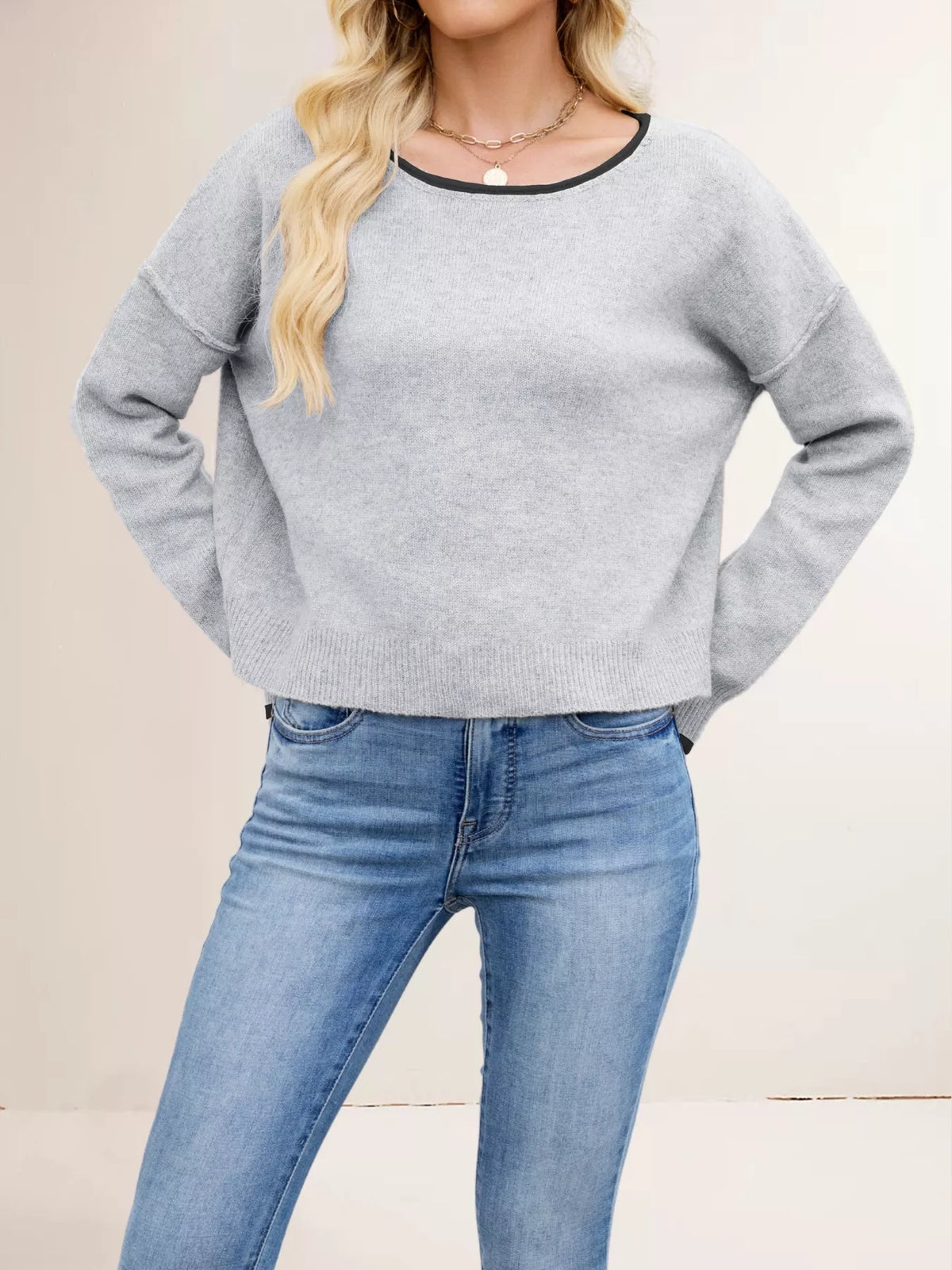 Round Neck Dropped Shoulder Sweater (14)