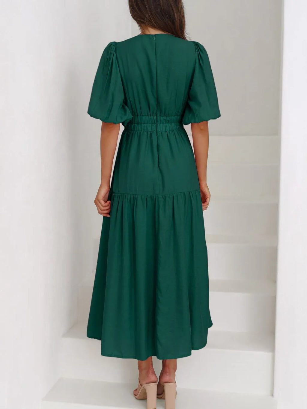 V-neck Puff Sleeve Midi Dress (24)