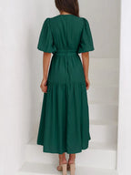 V-neck Puff Sleeve Midi Dress (24)