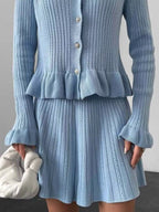Ruffle Trim Knit Cardigan Skirt Set (6)
