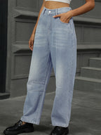 Half Elastic Waist Straight Leg Jeans (3)