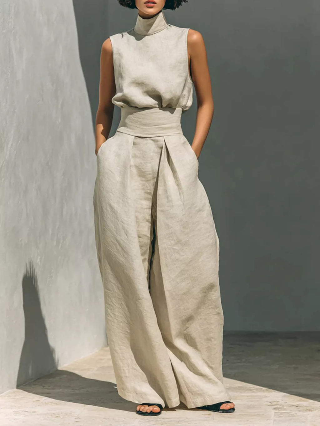 Full Size Sleeveless Wide-leg Jumpsuit Smocked Waist Plus