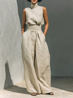 Full Size Sleeveless Wide-leg Jumpsuit Smocked Waist Plus