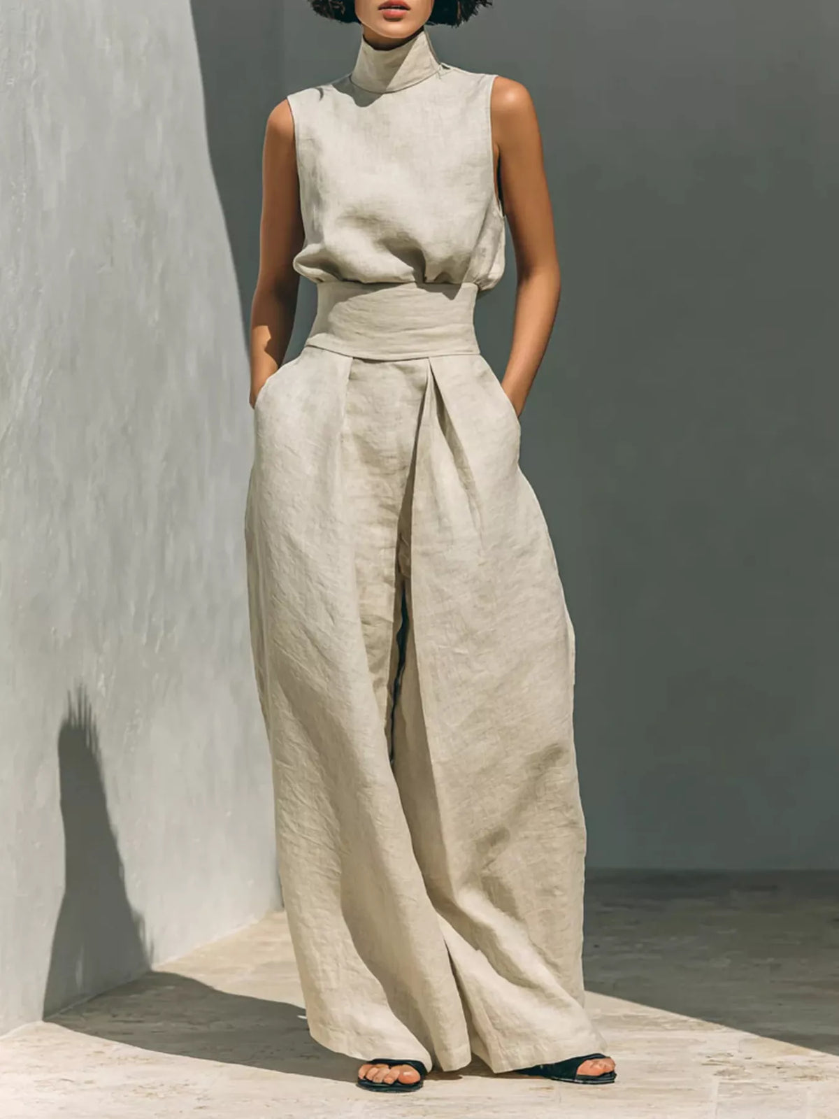 Full Size Sleeveless Wide-leg Jumpsuit Smocked Waist Plus