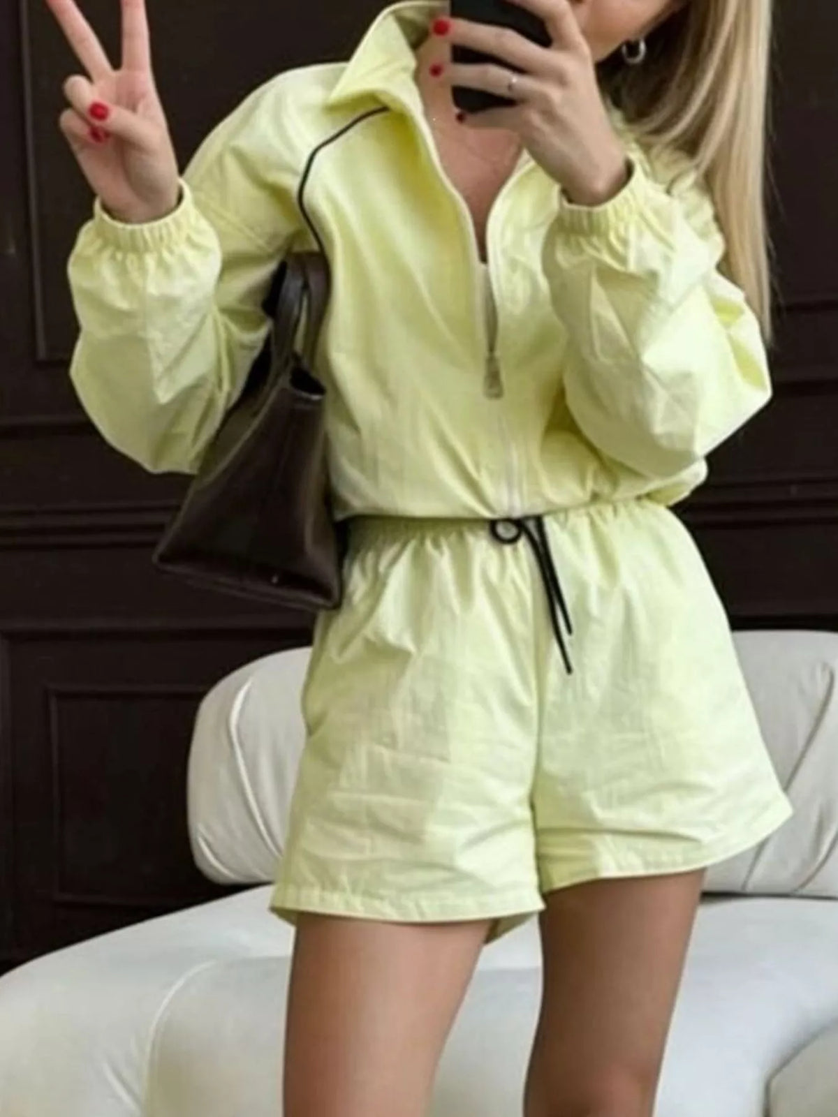 Zip-up Jacket Shorts Two-piece Set (9)