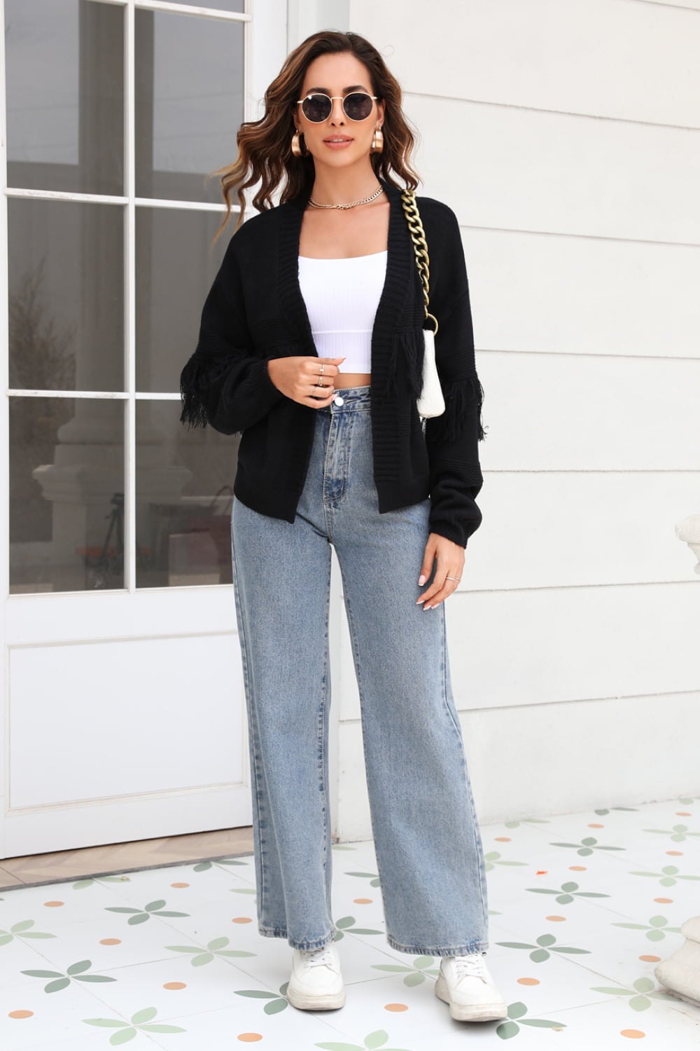 Fringe Trim Open Front Cardigan (19)