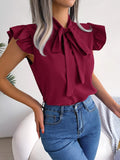 Bow Tie Ruffle Sleeve Blouse (6)