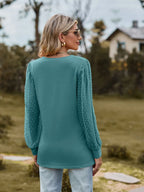 Swiss Dot V-neck Long Sleeve Blouse (12)