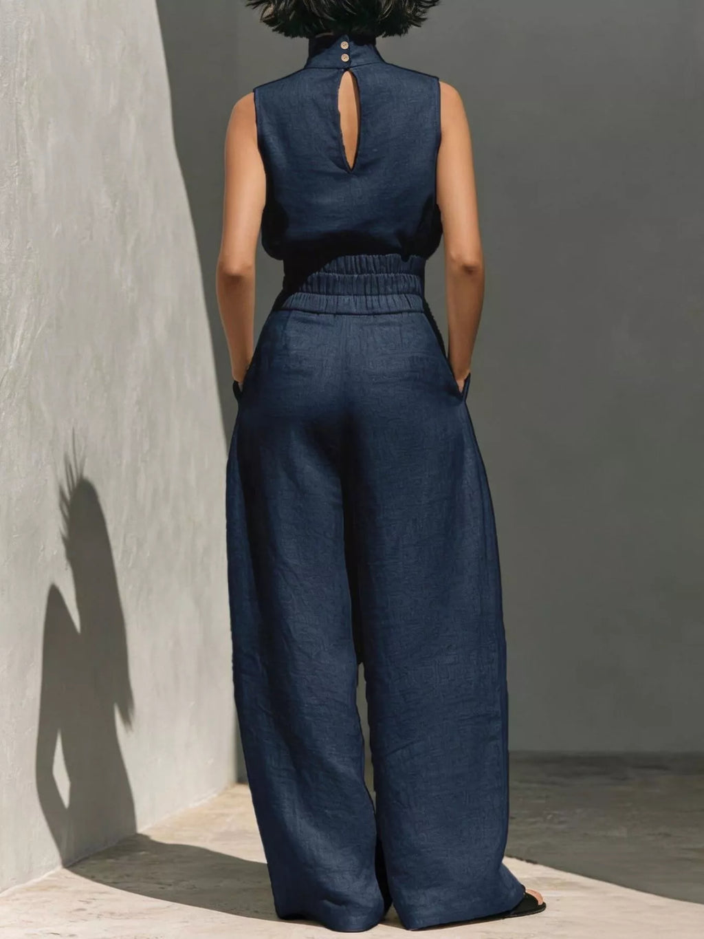 Turtleneck Sleeveless Top Wide-leg Pants Set (12)