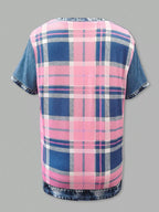 Denim Patchwork Short Sleeve Blouse (6)