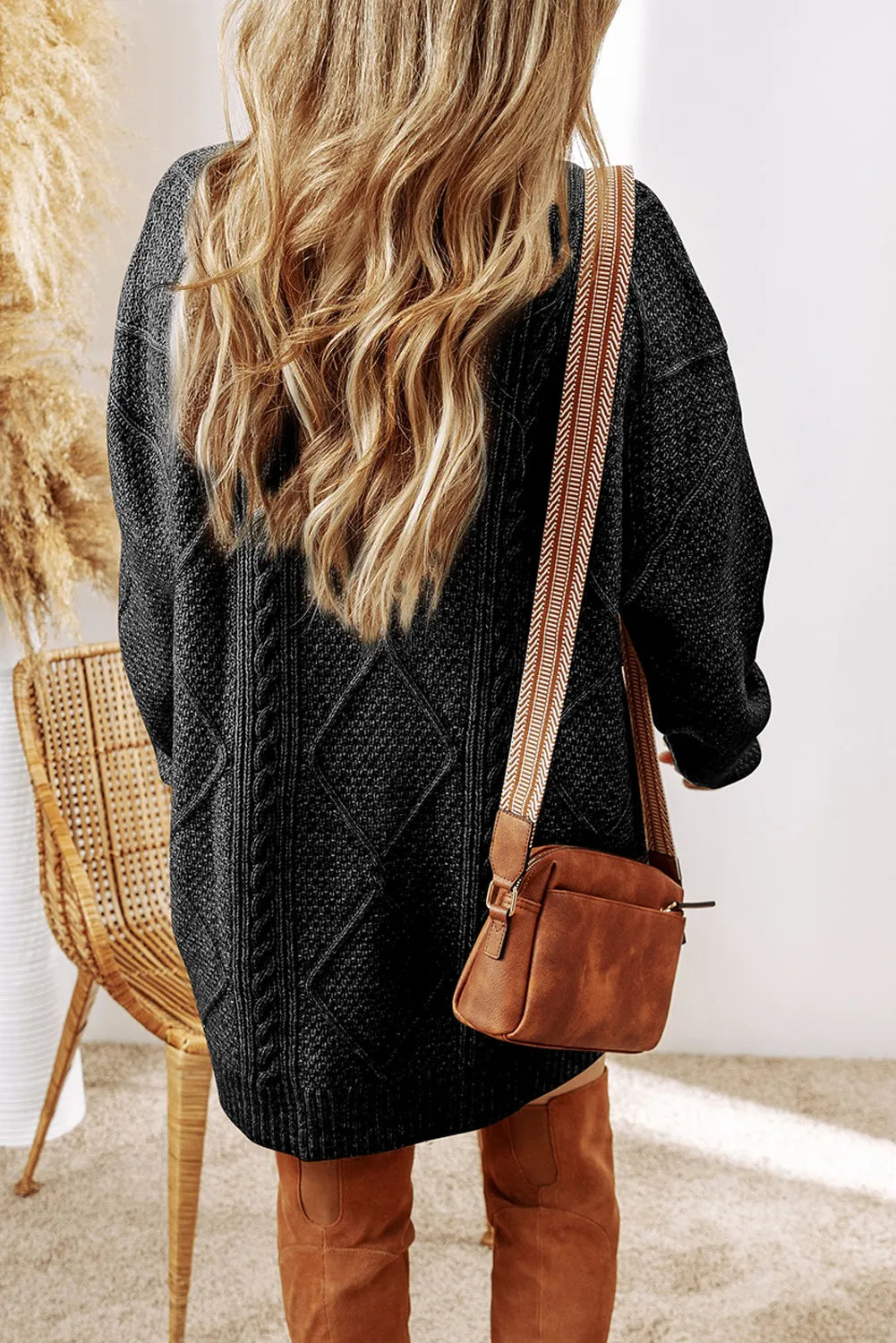 Cable-knit Round Neck Sweater Dress (4)