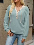 Waffle Knit Henley Hoodie Contrast Trim (21)