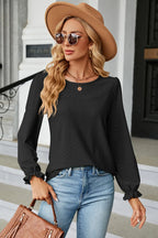 Round Neck Flounce Sleeve T-shirt (4)