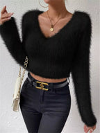 Fluffy Knit V-neck Sweater (18)