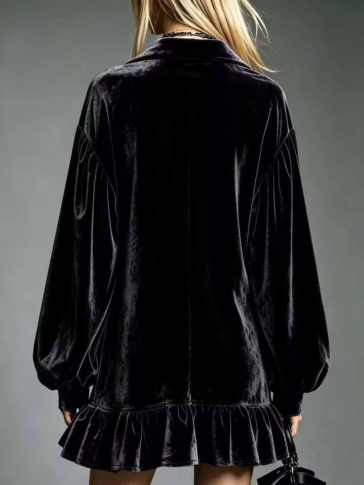 Full Size Velvet Ruffled Hem Long Sleeve Dress Plus (12)